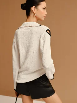 Discount Contrast Trim Cutout Lapel Sweater Sweater Tops|Sweaters & Cardigans