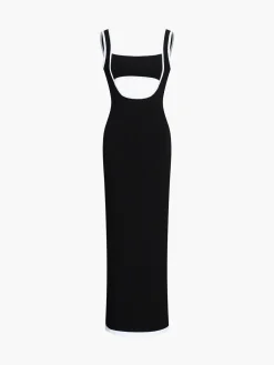 Clearance Contrast Trim Cutout Long Sweater Dress Black Dresses|Sweater Dresses