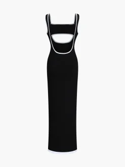 Clearance Contrast Trim Cutout Long Sweater Dress Black Dresses|Sweater Dresses