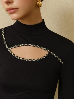 Outlet Contrast Trim Cutout Piping Top T-shirts|Tops