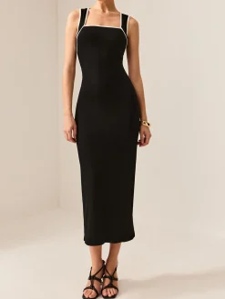 Contrast Trim Cutout Tank Dress Black Dresses|Casual Dresses