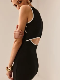 Contrast Trim Cutout Tank Dress Black Dresses|Casual Dresses