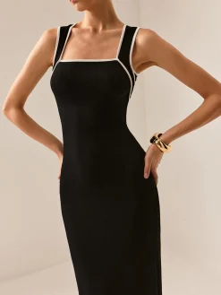 Contrast Trim Cutout Tank Dress Black Dresses|Casual Dresses