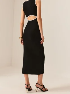 Contrast Trim Cutout Tank Dress Black Dresses|Casual Dresses