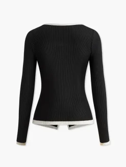 Hot Contrast Trim Double-Zipper Knit Top Sweater Tops|Sweaters & Cardigans