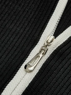 Hot Contrast Trim Double-Zipper Knit Top Sweater Tops|Sweaters & Cardigans