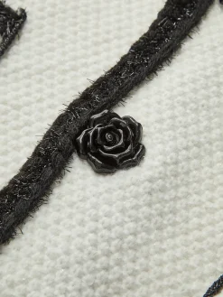 Contrast Trim Flower Decor Cardigan Cardigans|Sweaters & Cardigans