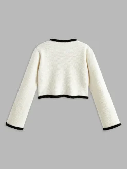Contrast Trim Flower Decor Cardigan Cardigans|Sweaters & Cardigans