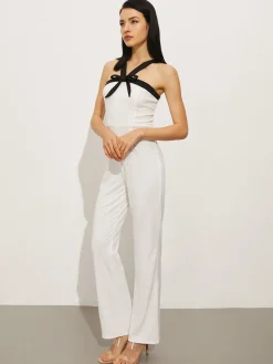 Hot Contrast Trim Halter Bow Jumpsuit White Dresses|Jumpsuits & Rompers