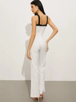 Hot Contrast Trim Halter Bow Jumpsuit White Dresses|Jumpsuits & Rompers