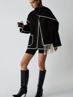 New Contrast Trim Jacket With Matching Scarf Outerwear|Jackets