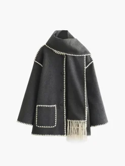 New Contrast Trim Jacket With Matching Scarf Outerwear|Jackets