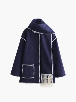 New Contrast Trim Jacket With Matching Scarf Outerwear|Jackets