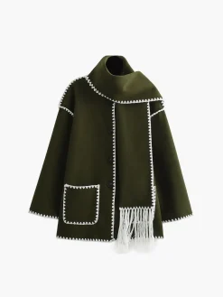New Contrast Trim Jacket With Matching Scarf Outerwear|Jackets