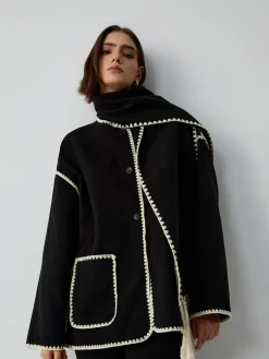 New Contrast Trim Jacket With Matching Scarf Outerwear|Jackets