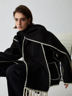 New Contrast Trim Jacket With Matching Scarf Outerwear|Jackets