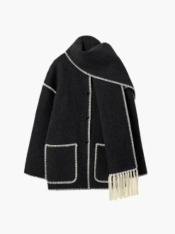New Contrast Trim Jacket With Matching Scarf Outerwear|Jackets