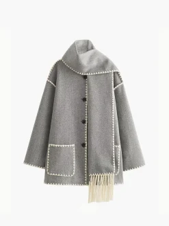 New Contrast Trim Jacket With Matching Scarf Outerwear|Jackets