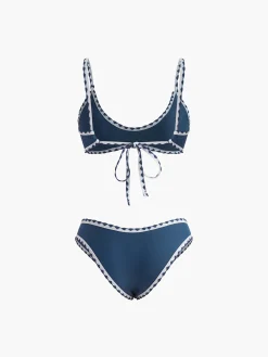 Online Contrast Trim Knotted Bikini Set Swimwear|Tops