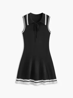 Online Contrast Trim Lace Up Sweater Dress Black Dresses|Sweater Dresses