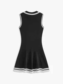 Online Contrast Trim Lace Up Sweater Dress Black Dresses|Sweater Dresses