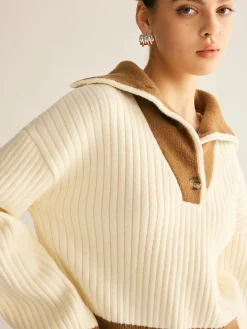 Hot Contrast Trim Lapel Button Sweater Sweater Tops|Sweaters & Cardigans