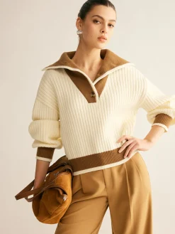 Hot Contrast Trim Lapel Button Sweater Sweater Tops|Sweaters & Cardigans