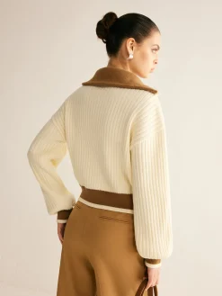 Hot Contrast Trim Lapel Button Sweater Sweater Tops|Sweaters & Cardigans