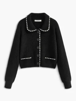 Hot Contrast Trim Lapel Cardigan Cardigans|Sweaters & Cardigans