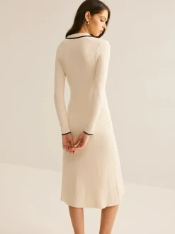 Contrast Trim Lapel Sweater Dress Sweater Dresses|Work Dresses