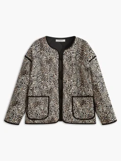 Sale Contrast Trim Leopard Printed Winter Coat Outerwear|Coats