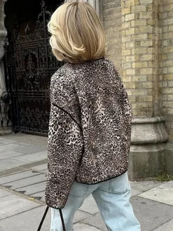 Sale Contrast Trim Leopard Printed Winter Coat Outerwear|Coats