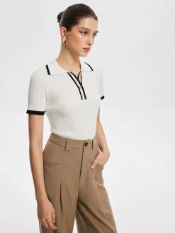 Discount Contrast Trim Metal Button Knit Top Sweater Tops|Sweaters & Cardigans