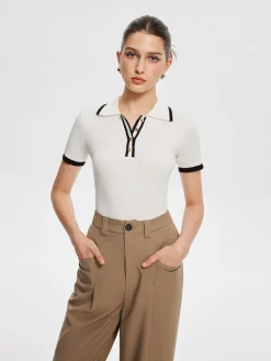 Discount Contrast Trim Metal Button Knit Top Sweater Tops|Sweaters & Cardigans