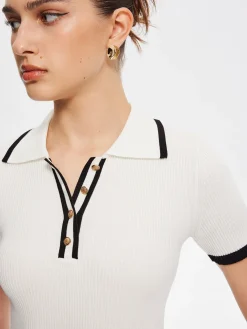 Discount Contrast Trim Metal Button Knit Top Sweater Tops|Sweaters & Cardigans