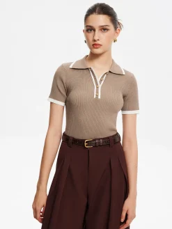 Discount Contrast Trim Metal Button Knit Top Sweater Tops|Sweaters & Cardigans