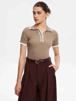 Discount Contrast Trim Metal Button Knit Top Sweater Tops|Sweaters & Cardigans