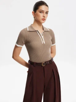 Discount Contrast Trim Metal Button Knit Top Sweater Tops|Sweaters & Cardigans