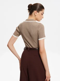 Discount Contrast Trim Metal Button Knit Top Sweater Tops|Sweaters & Cardigans