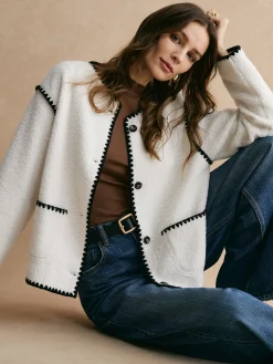 Clearance Contrast Trim Minky Fleece Jacket Outerwear|Jackets