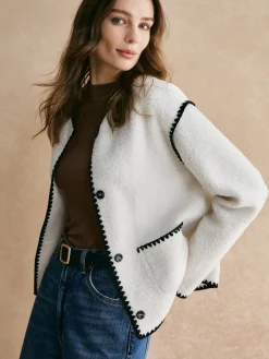 Clearance Contrast Trim Minky Fleece Jacket Outerwear|Jackets
