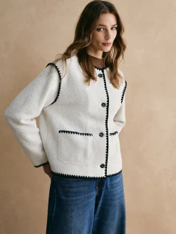 Clearance Contrast Trim Minky Fleece Jacket Outerwear|Jackets
