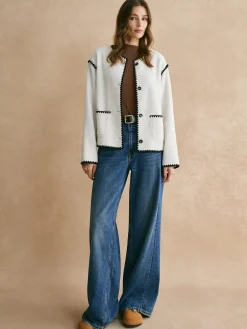 Clearance Contrast Trim Minky Fleece Jacket Outerwear|Jackets
