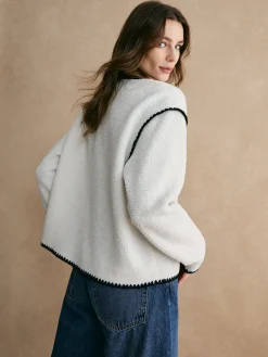 Clearance Contrast Trim Minky Fleece Jacket Outerwear|Jackets