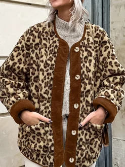 Online Contrast Trim Minky Leopard Jacket Outerwear|Jackets
