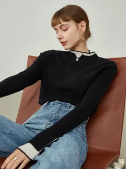 Hot Contrast Trim Mock Neck Knit Top Sweater Tops|Sweaters & Cardigans