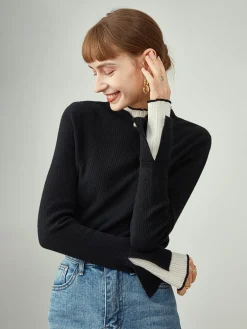 Hot Contrast Trim Mock Neck Knit Top Sweater Tops|Sweaters & Cardigans