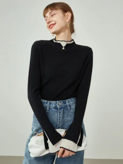 Hot Contrast Trim Mock Neck Knit Top Sweater Tops|Sweaters & Cardigans