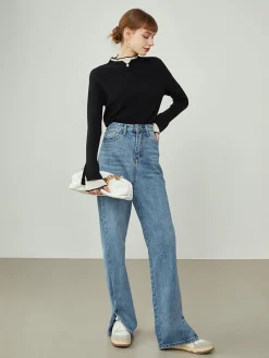 Hot Contrast Trim Mock Neck Knit Top Sweater Tops|Sweaters & Cardigans