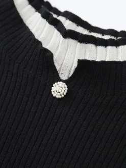 Hot Contrast Trim Mock Neck Knit Top Sweater Tops|Sweaters & Cardigans